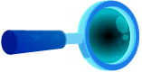 Stylized illustration of a blue magnifying glass with a translucent lens.